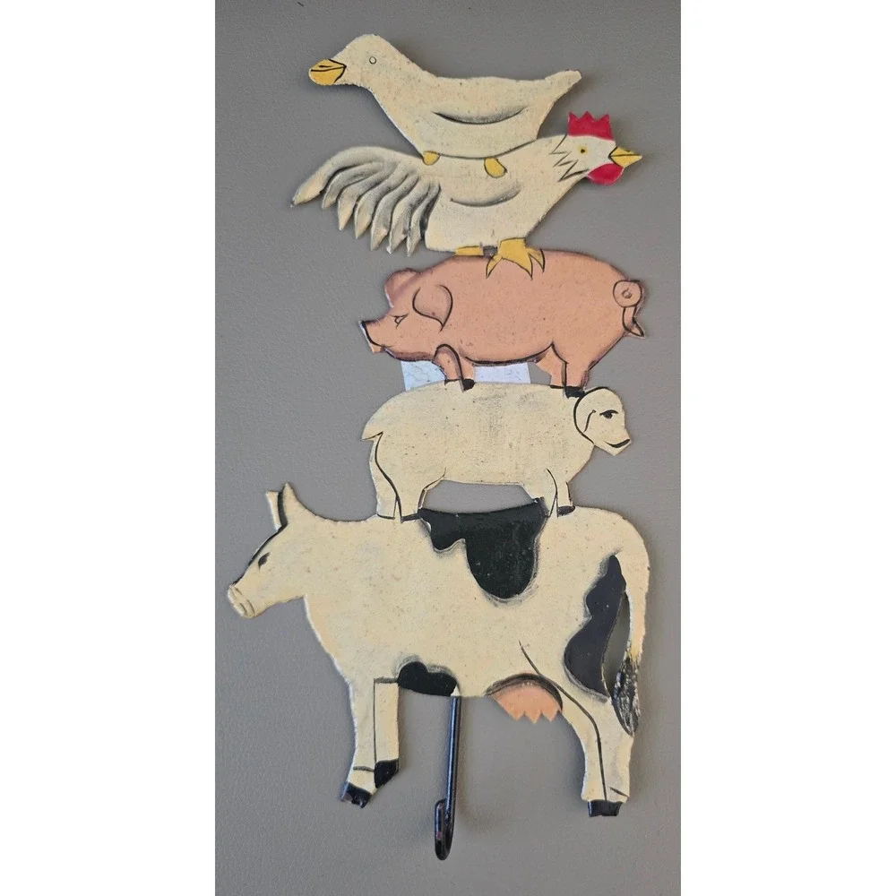 Vintage Farmhouse Metal Stacked Animal Wall Hook Cow Pig Sheep Rooster Duck